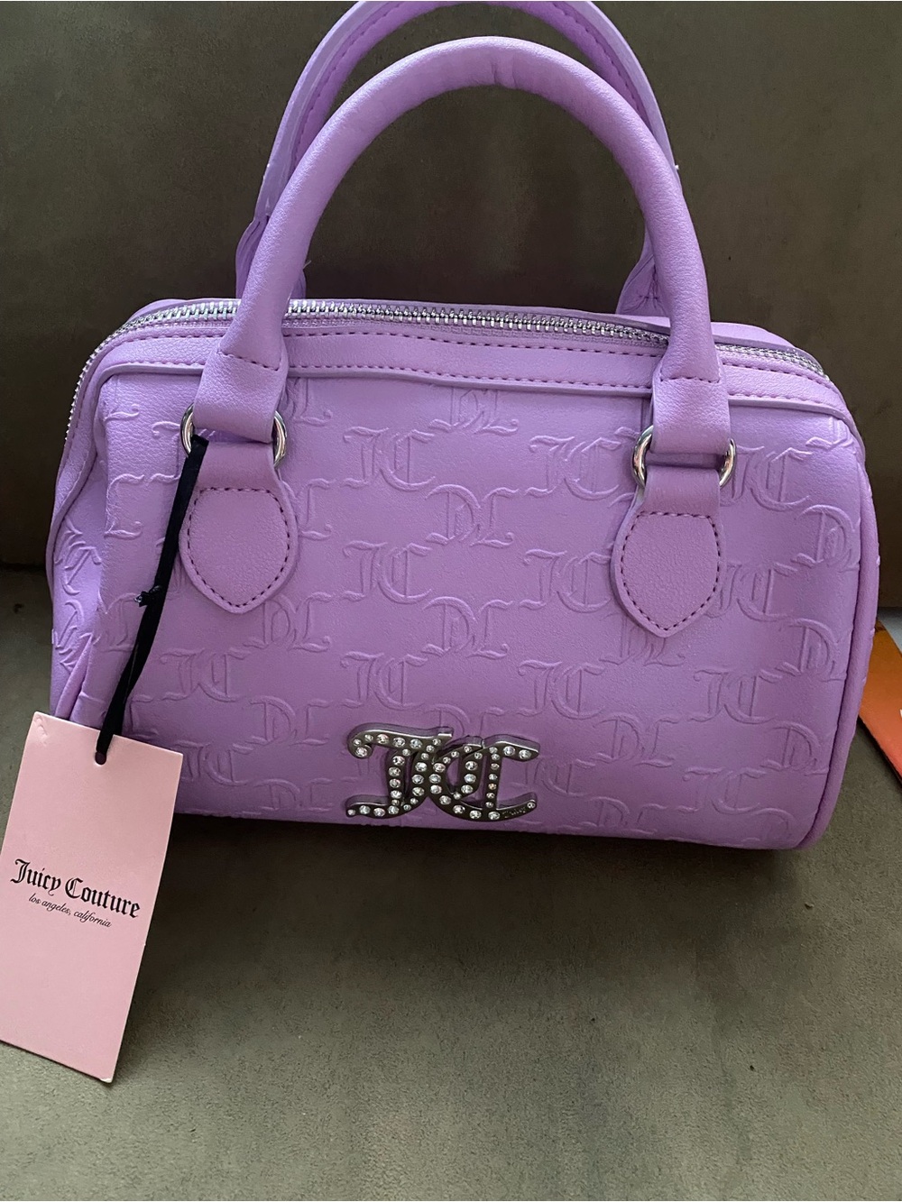 Juicy Couture Lilac Embossed Logo Satchel with Crystal Logo